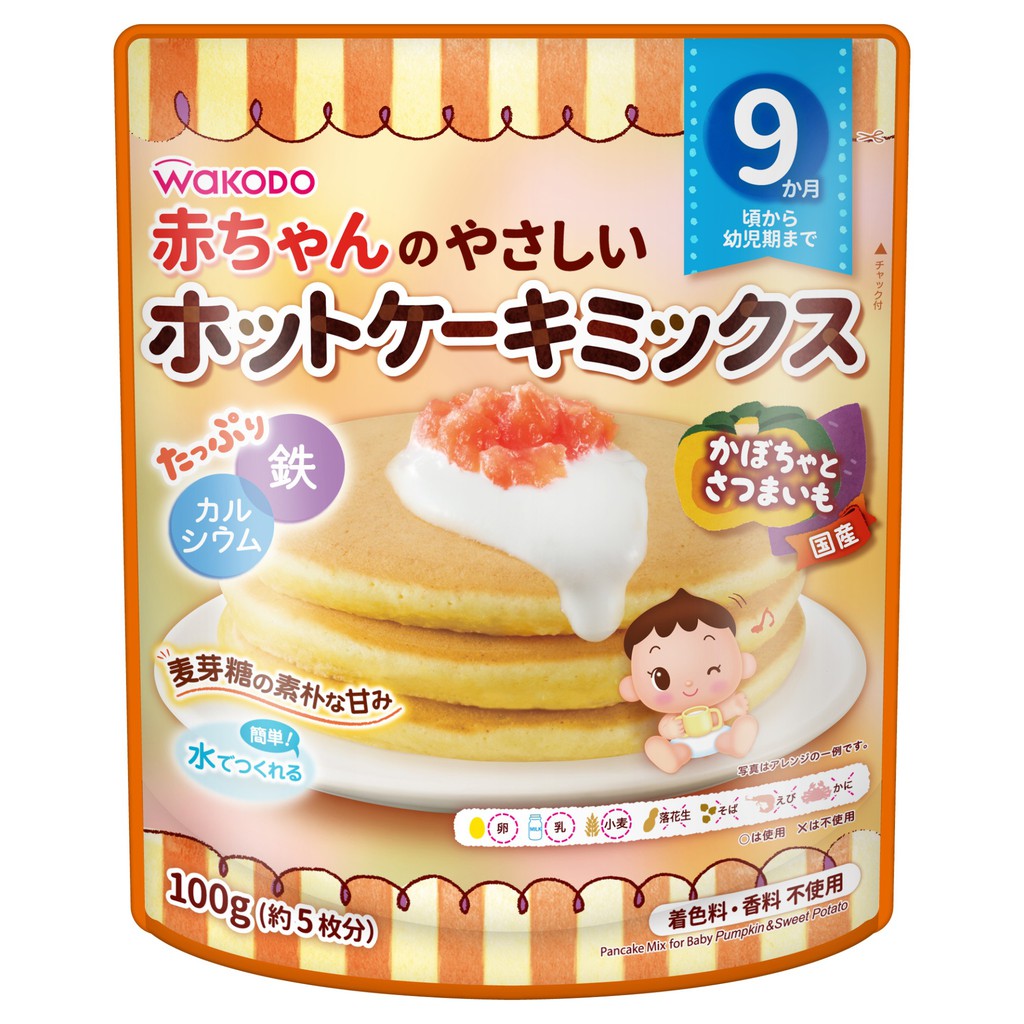 Bột làm bánh Pancake Wakodo cho bé (date 2021)(Bí Ngỗ -Khoai Lang)