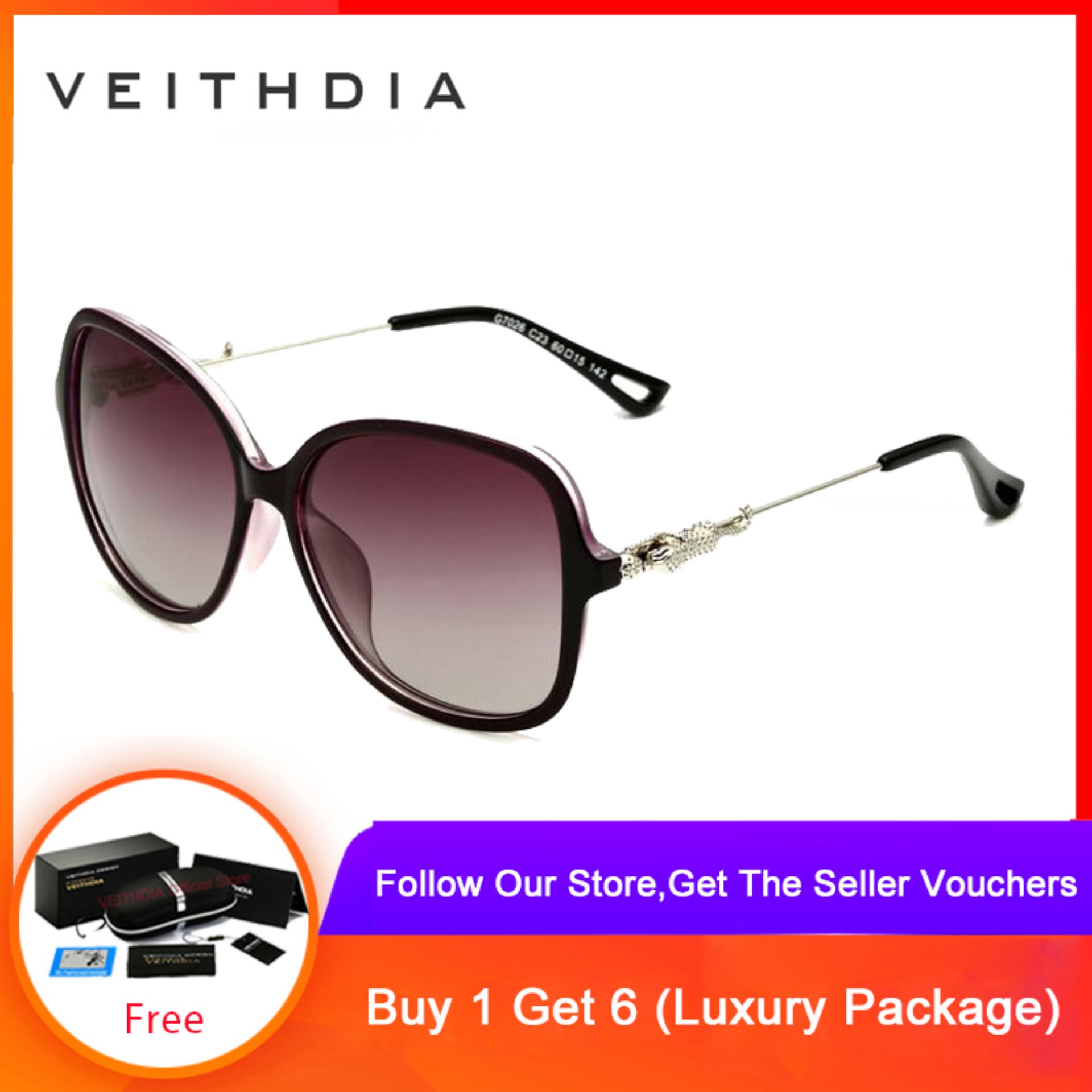 VEITHDIA TR90 Women's Sunglasses Polarized Ladies Designer Sunglasses Eyewear Accessories 7026