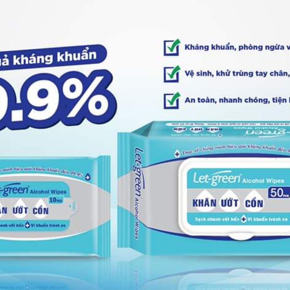 COMBO 6 BỊCH KHĂN ƯỚT CỒN LETGREEN LOẠI 10 TỜ/ BỊCH