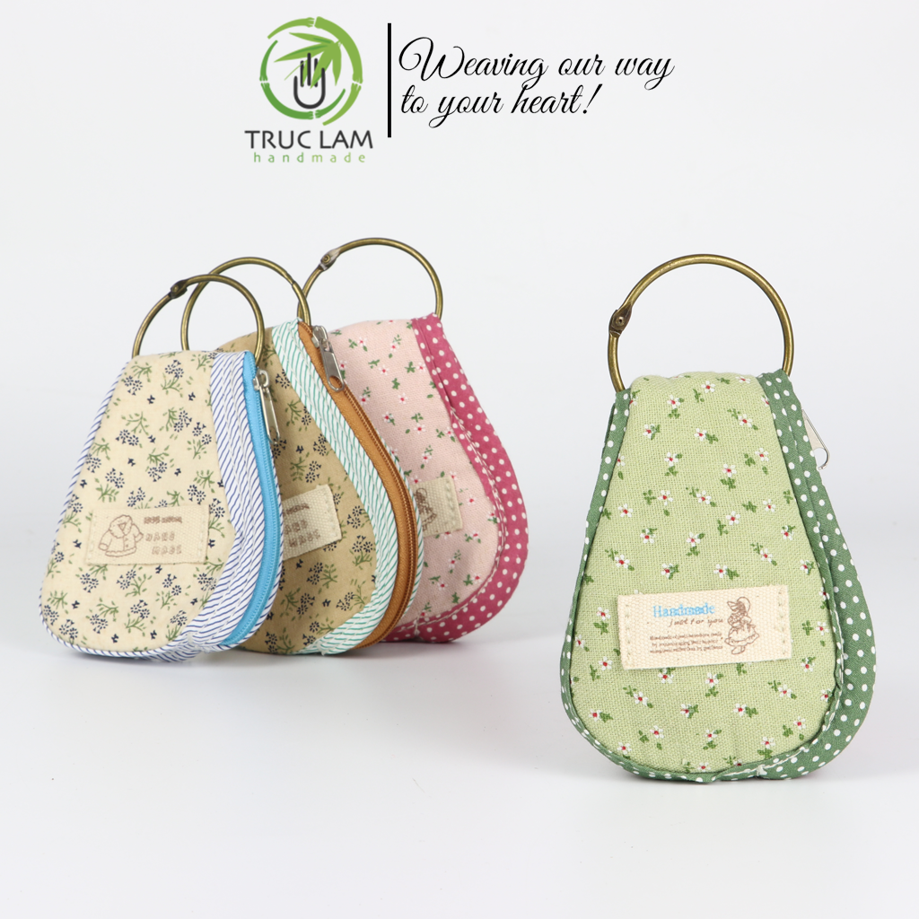 Ví Xu Mini Ví Cầm Tay Móc Chìa Khóa Vải Cotton Dáng Bầu Họa Tiết Hoa Vintage - Trúc Lâm Handmade