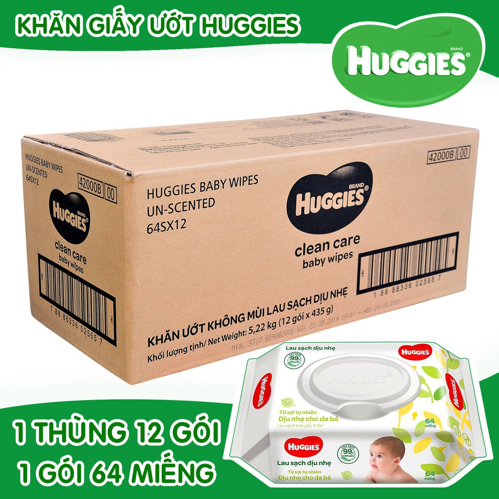 GIAO 2H HCM THÙNG 12 gói khăn ướt huggies không mùi an toàn cho bé 1 gói
