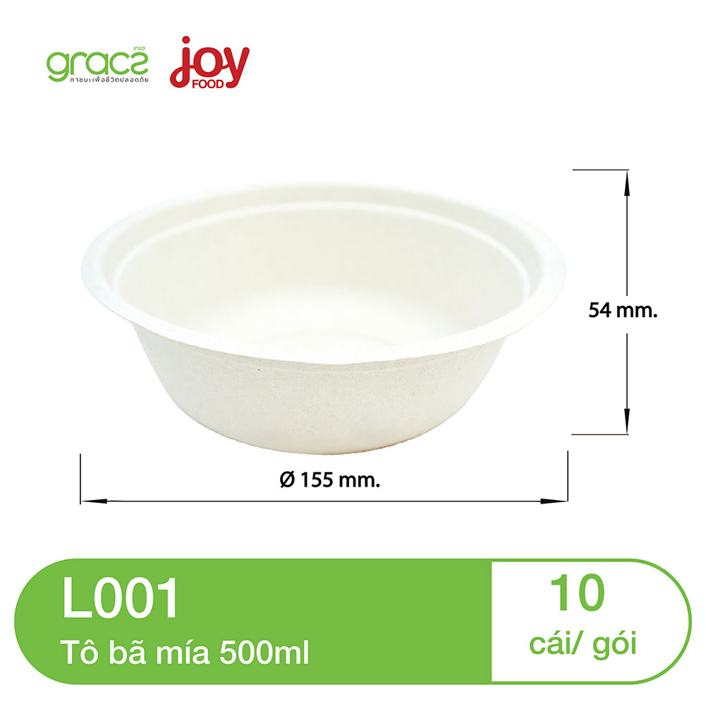 10 tô bã mía dùng 1 lần Gracz 500ml (trắng) L001C