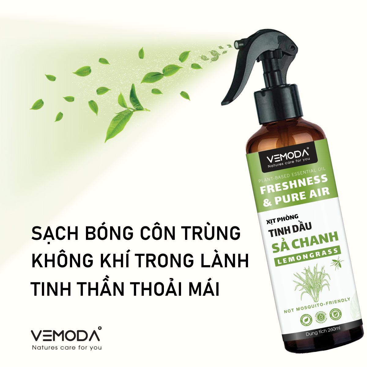 Xịt thơm phòng tinh dầu Sả chanh Vemoda 260ml