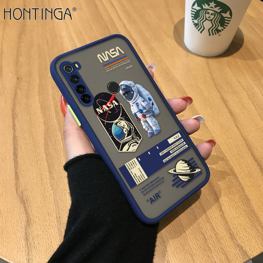 Hontinga Casing Case For Xiaomi Redmi Note 8 Case Creative NASA Astronaut Frosted Transparent Full Back Cover Camera Protect Cases Phone Case Hard Case For Men For Boys