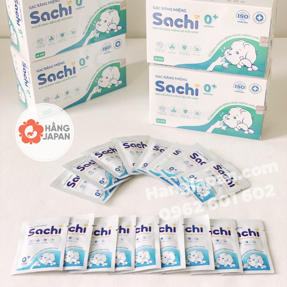 Gạc răng miệng cho bé 0+ Sachi - Hộp 30 gói