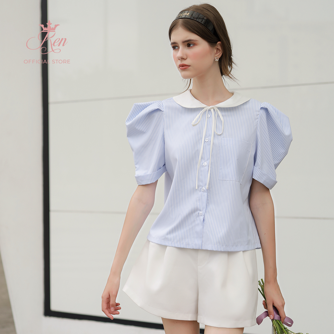REN BY TEE - Áo Sọc Phối Cổ Cánh Sen Trắng