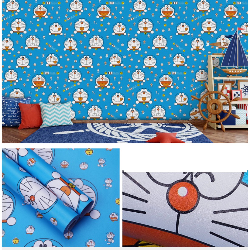 Cuộn 10m giấy dán tường DOREMON ĐEO CHUÔNG khổ rộng 45cm
