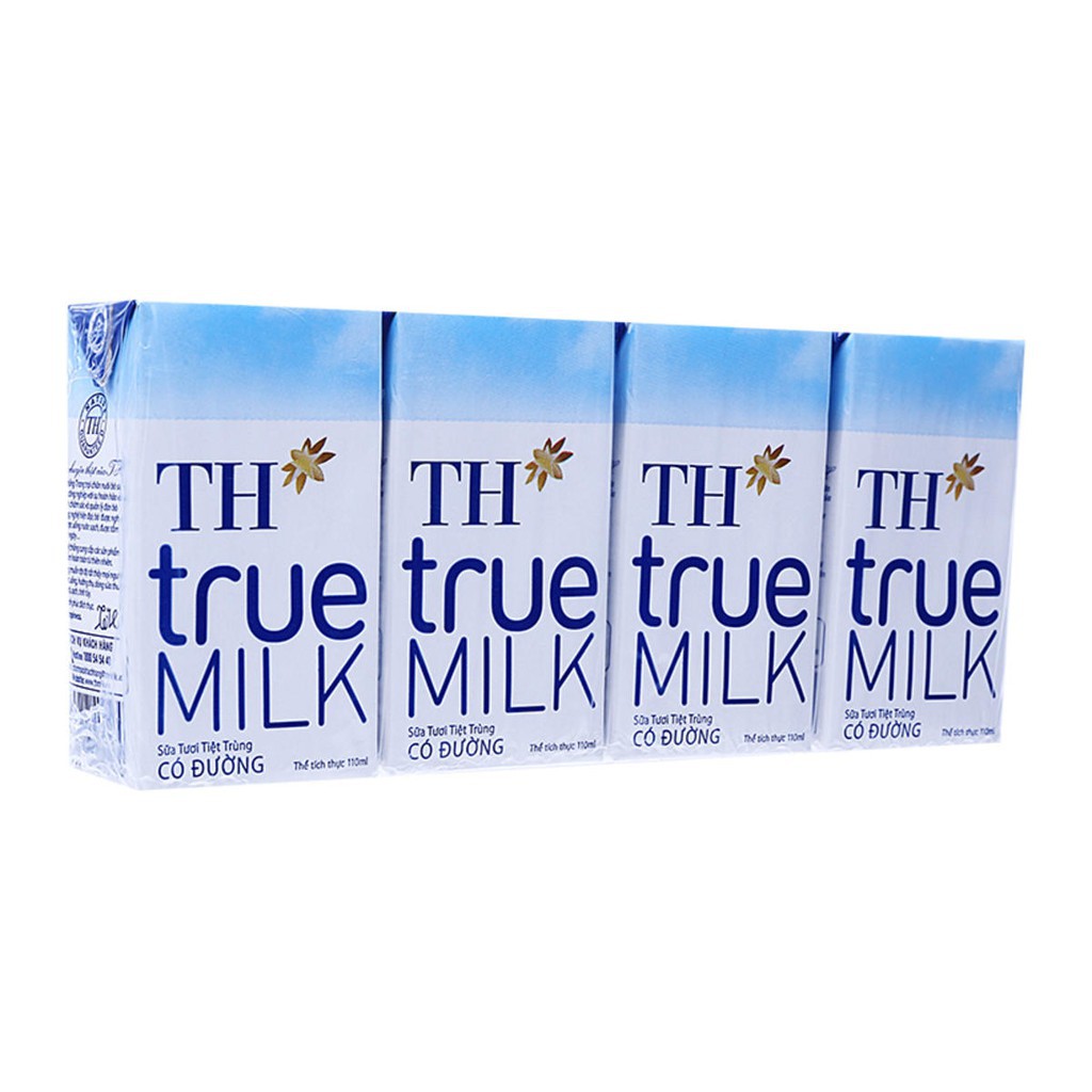 Sữa tươi TH true milk có đường (vỉ 4 hộp) - 110ml