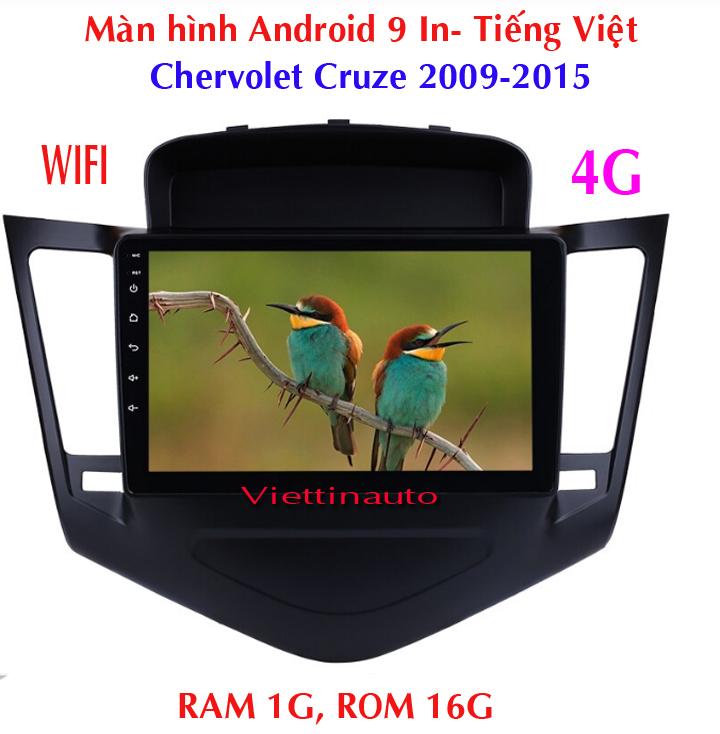 Màn hình android sim 4g 9 inc tiếng việt theo xe chervolet cruze ram 1g rom 16g