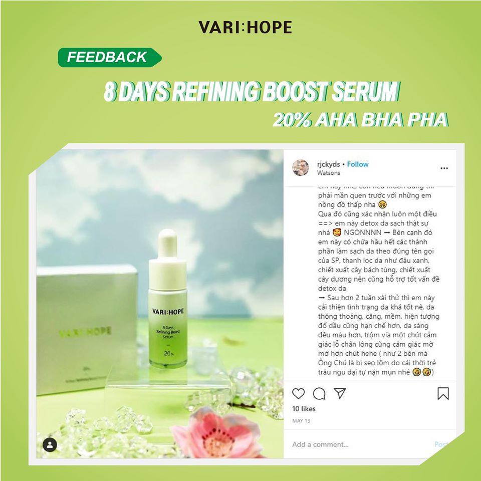 TINH CHẤT TẨY DA CHẾT, DƯỠNG DA CĂN BÓNG VARIHOPE 8 DAYS REFINING BOOST 15ML