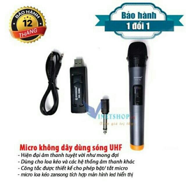 Micro không dây đa năng v12 hãng zansong dành cho loa keo, amly