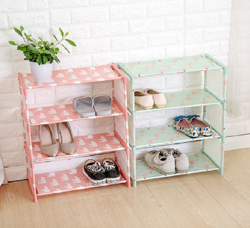 Kệ giày lắp ráp 4 tầng dễ thương, tiện lợi chất liệu nhựa ABS và sắt cao cấp, bền đẹp