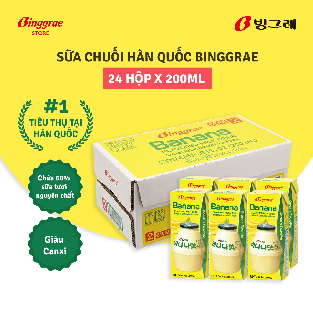 Thùng Sữa Chuối Hàn Quốc Binggrae Banana Milk 200ml x 24 hộp