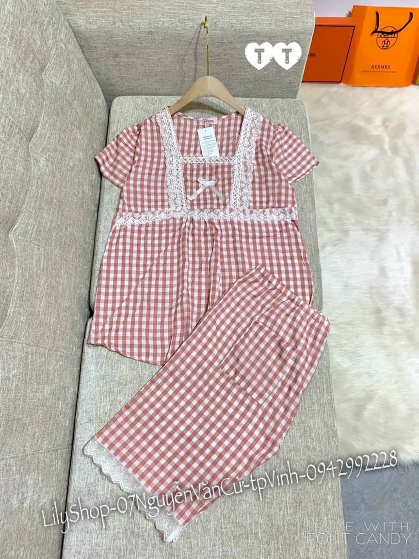 Bộ đồ bầu cổ bèo xinh xắn kiểu dáng cộc chất thô lụa mềm mát mùa hè - đồ bầu và sau sinh