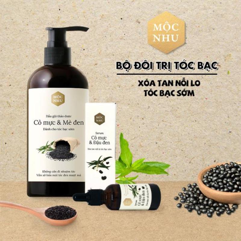 ✅MỘC NHU✅ Bộ đôi dầu gội & serum tóc bạc cỏ mực - Giải pháp cho người tóc bạc sớm