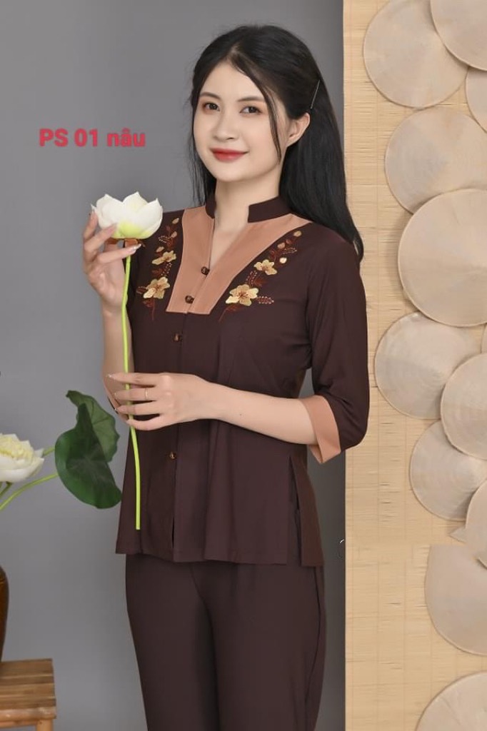 đồ lam đi chùa - mẫu lảnh tụ phối thun ( vãi Thun co giãn )