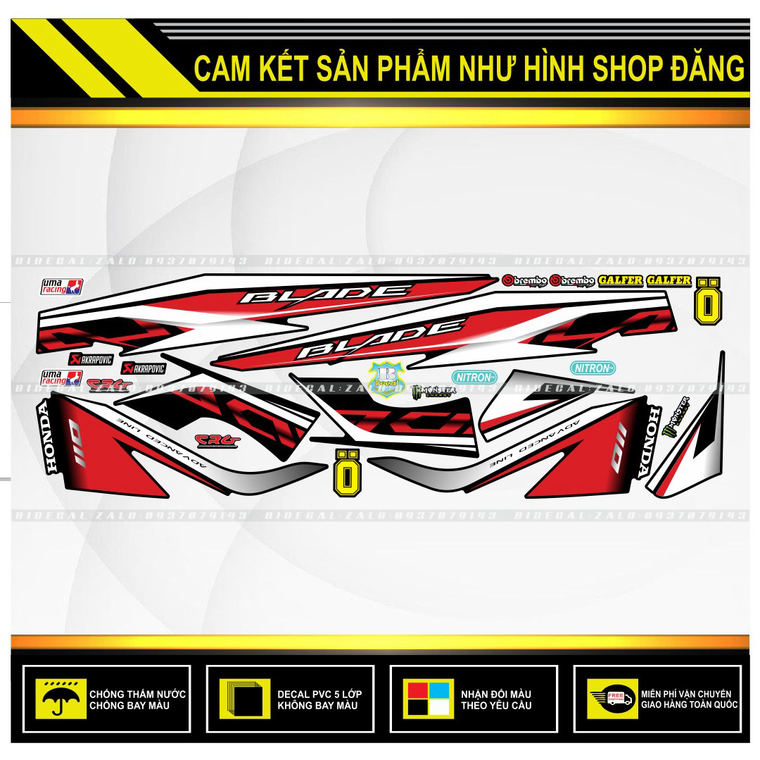 TEM RỜI WAVE BLADE 110 CHẾ MẪU ZIN ĐỎ ĐEN ( DECAL CAO CẤP - KHÁNG NƯỚC - KHÔNG BAY MÀU )