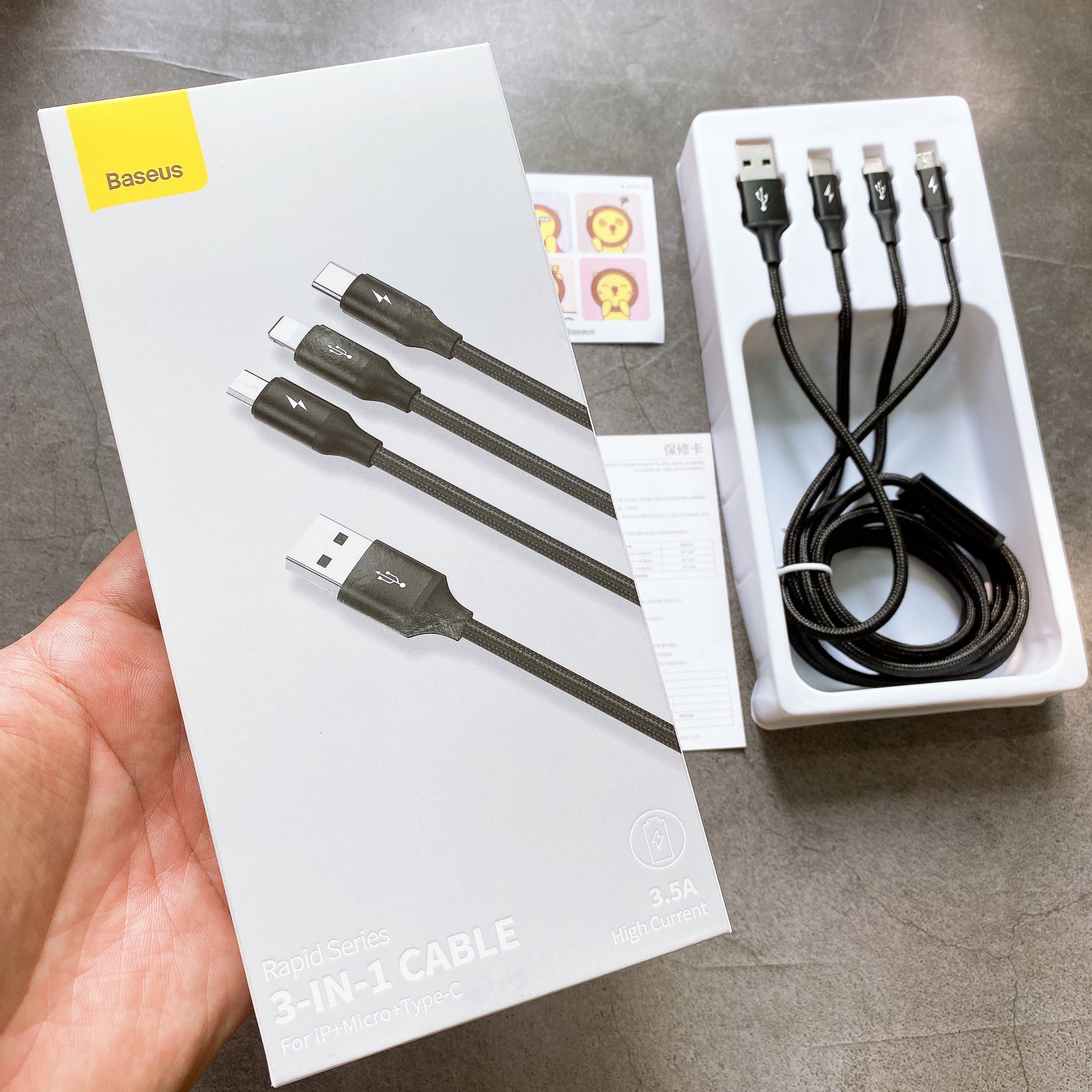 Cáp sạc Baseus 3 Đầu bọc dù USB sang Lightning Iphone - Type C - Micro bọc dù 3.5A Rapid Series 3in1 đa dụng siêu bền