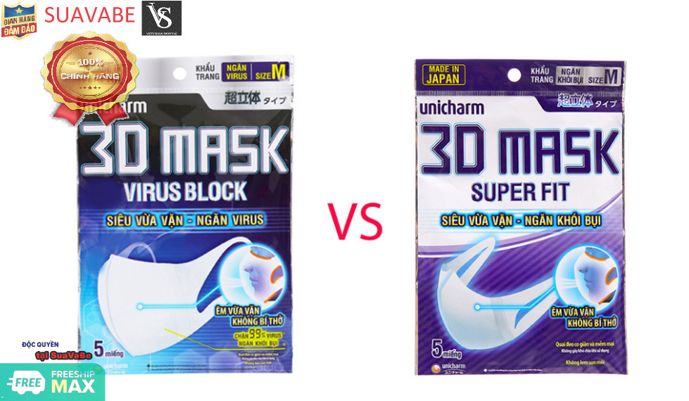 Khẩu Trang Unicharm 3D Mask Virus Block - Ngăn Virus (5 Cái/Gói)