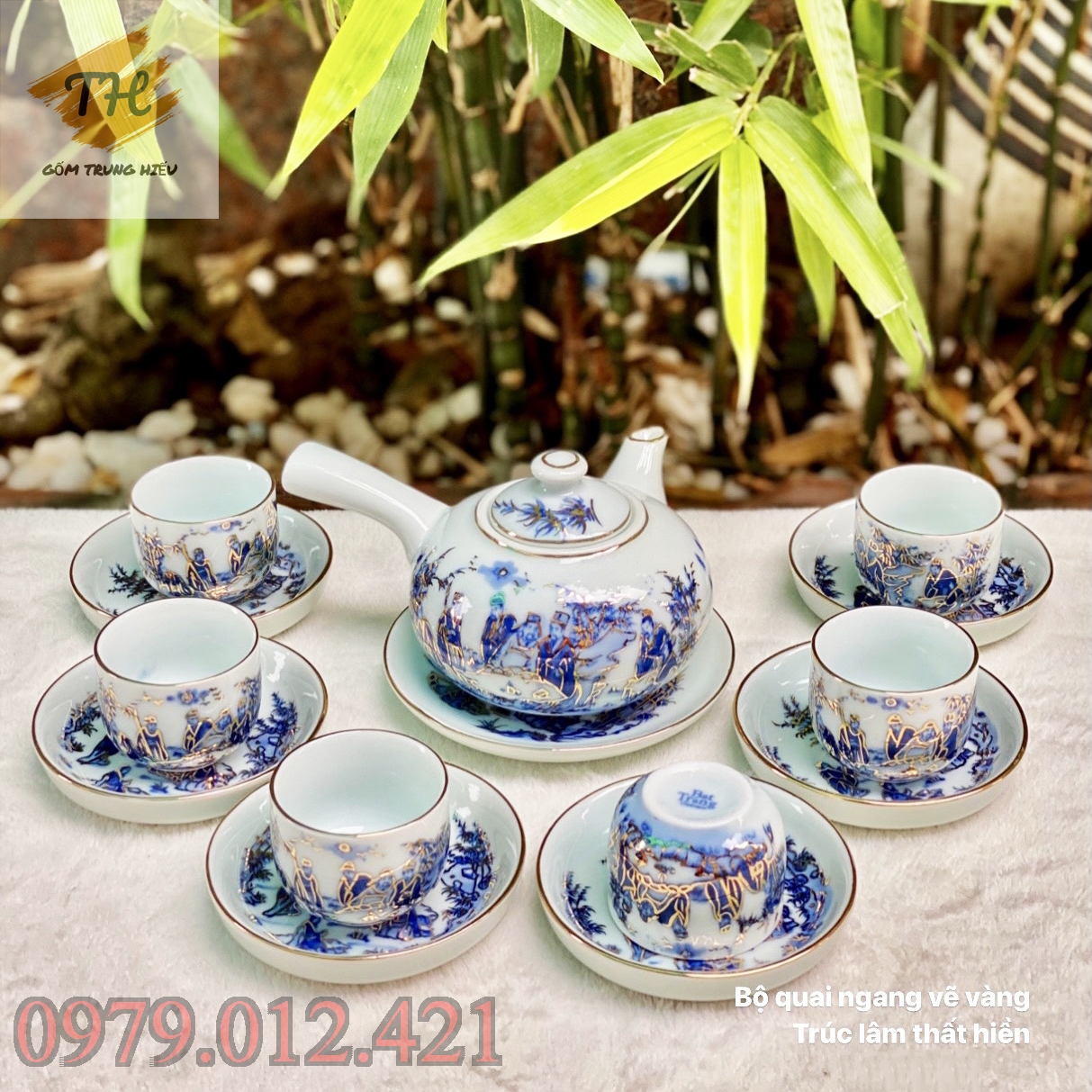 [Sale Sốc] Bộ ấm chén Bát Tràng vẽ vàng 24k