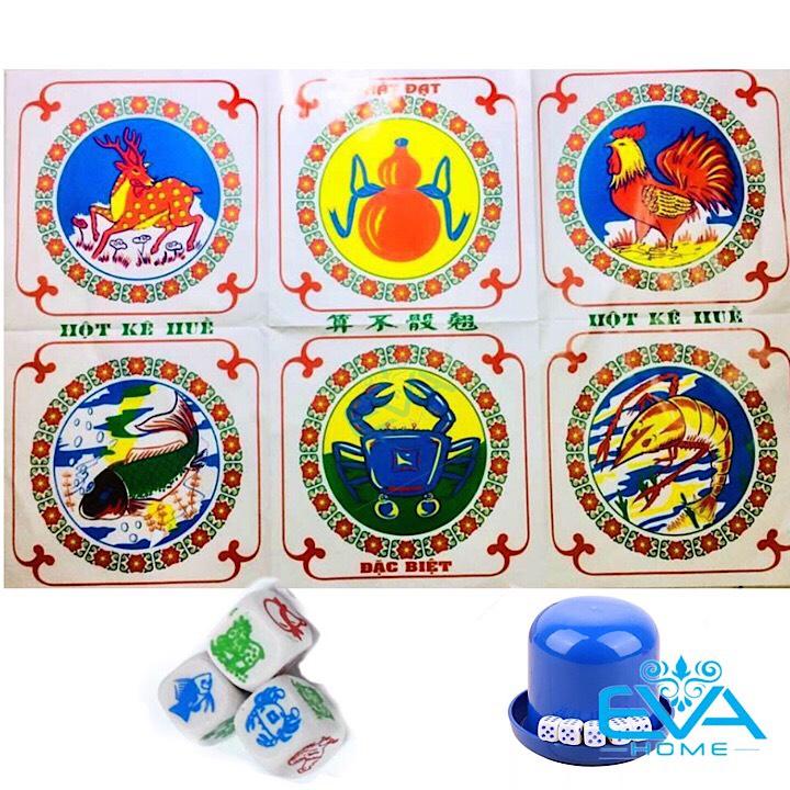 Bộ Đồ Chơi Bầu Cua Xúc Xắc Đá Kèm Hộp Lắc Tặng 5 Viên Xí Ngầu