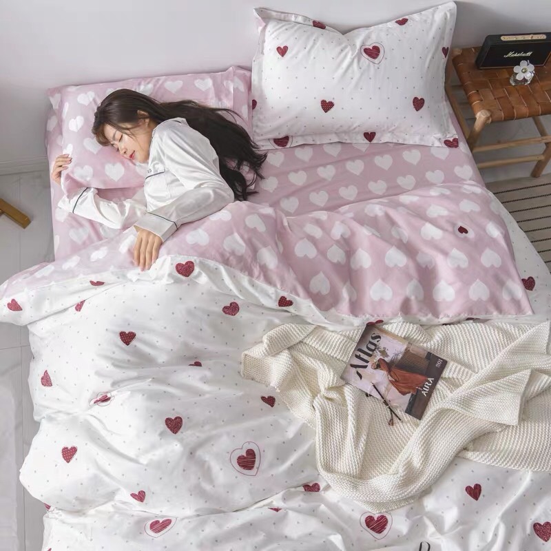 Trọn Bộ 4 Món Cotton Poly Nhập Mẫu TIM ĐỎ WORRY