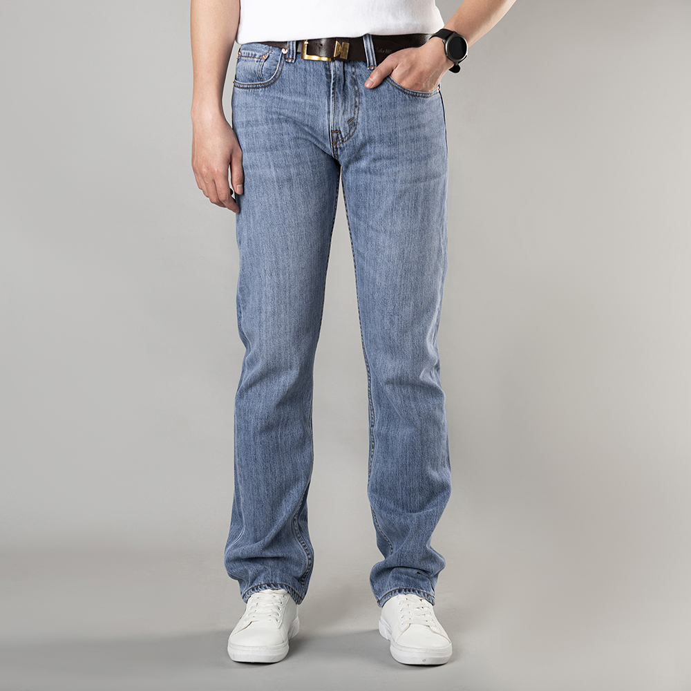 Quần Jean Nam Ống Suông Cao Cấp Xanh Bạc AUS-04 Quần Suông Ống Rộng Chất Cotton Không Co Giãn Sang Trọng Lịch Sự - DOKI