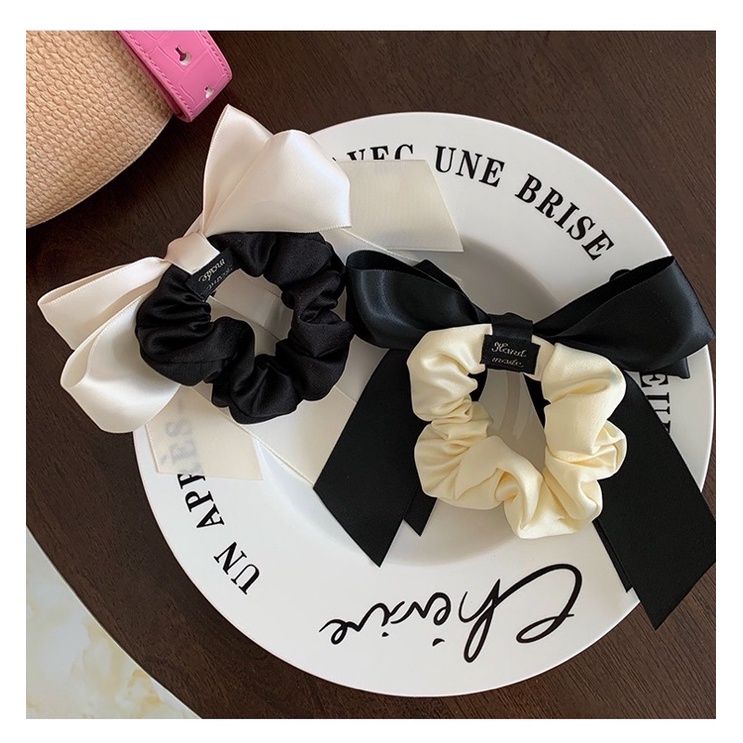 Cột tóc scrunchies lụa phối nơ bản to dễ thương kiểu Hàn Quốc, phụ kiện tóc Bot Doris