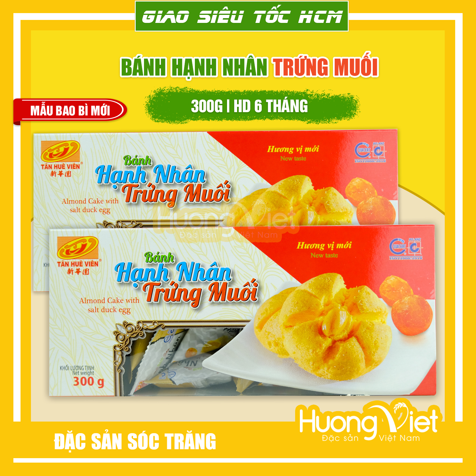 Bánh hạnh nhân trứng muối Tân Huê Viên 300g bánh bột đậu miền tây bao bì riêng biệt từng bánh