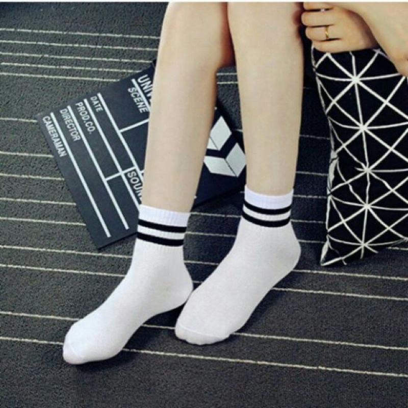 Tất nữ sinh- Tất trắng học sinh- Tất nam nữ hàn quốc cổ sọc- Một đôi tất cổ ngắn