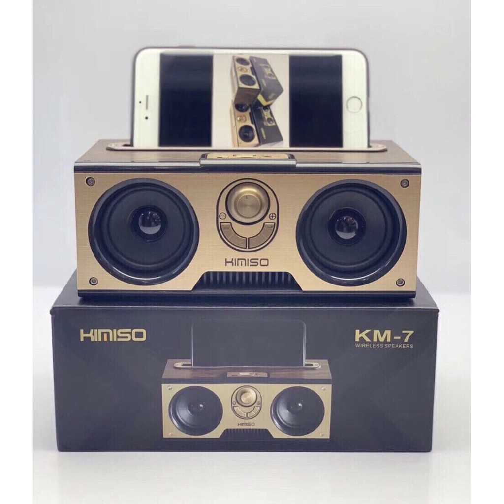 [HCM]Loa Bluetooth Hàng Bãi Công Suất Lớn Loa nghe nhạc loa bluetooth không dây kèm giá đỡ điện thoại loa cổ điển màu vân gỗ Loa Kimiso KM7 Âm thanh Bass cực lớn Kết nối không dây 4.0