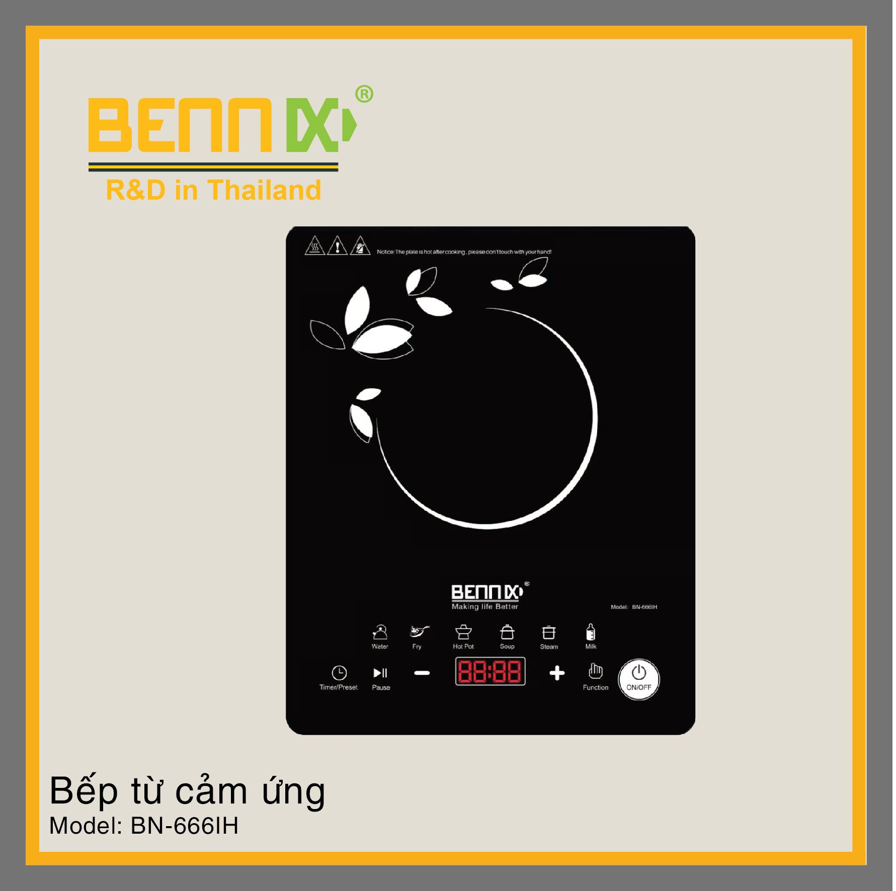 Bếp Điện Từ Đơn Bennix BN-666IH ( Tặng Kèm Nồi Lẩu), Bảo Hành 12 Tháng
