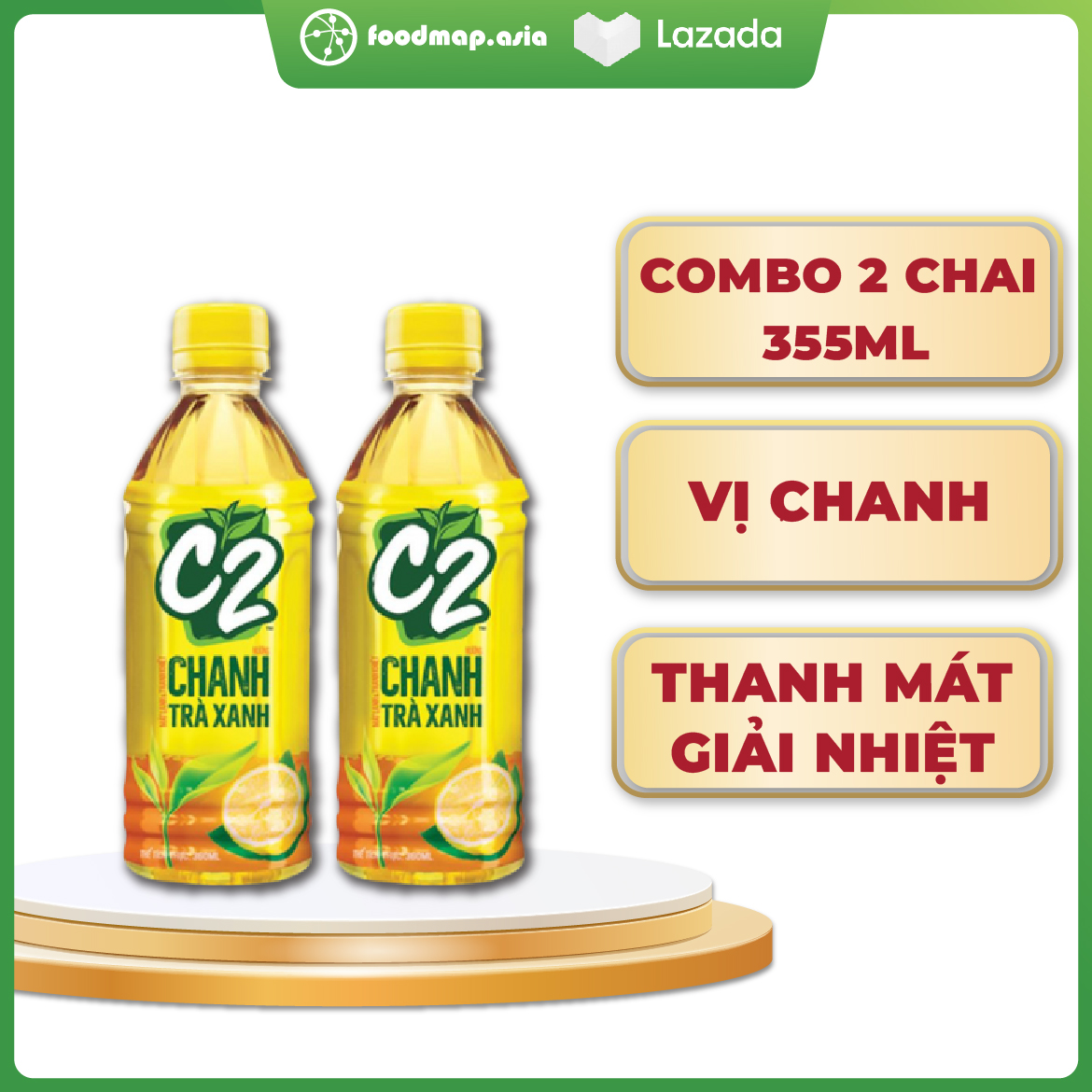 [COMBO 2 CHAI] Trà Xanh C2 Hương Chanh - Chai 355ml