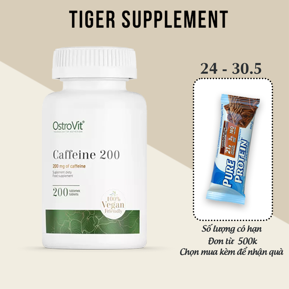 Caffeine 200mg Ostrovit 200 Viên - Caffein Viên uống giúp tỉnh táo tập trung tinh thần trong lúc tập luyện