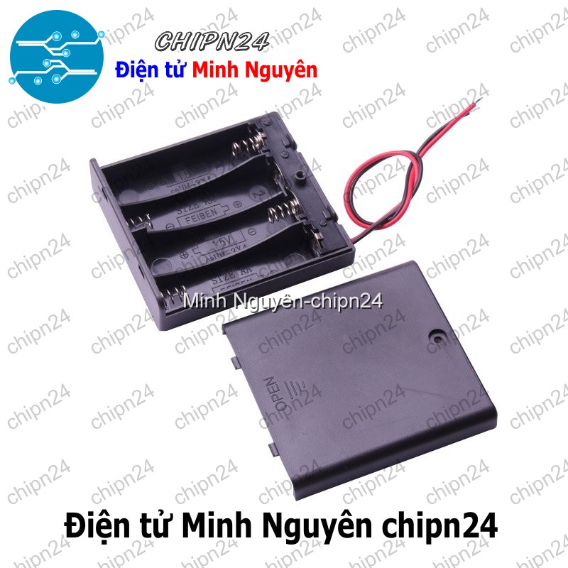 [1 cái] (C12) Hộp Đế pin 4 viên AA (có nắp, có công tắc) - HH000597