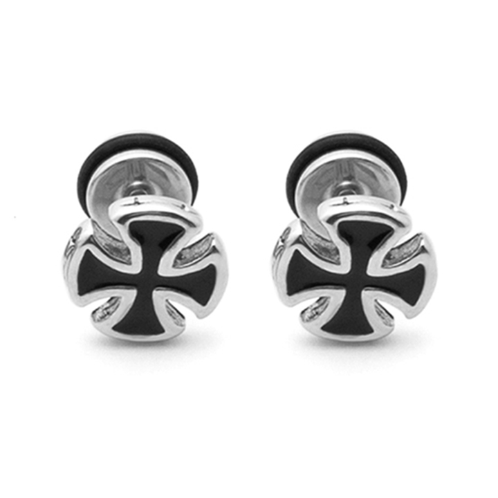 [Hoàn tiền 6%]Bông tai nam inox thời trang kiểu tạ hình dấu cộng trangsucpt màu trắng trangsucpt thép không gỉ PTLTNA133