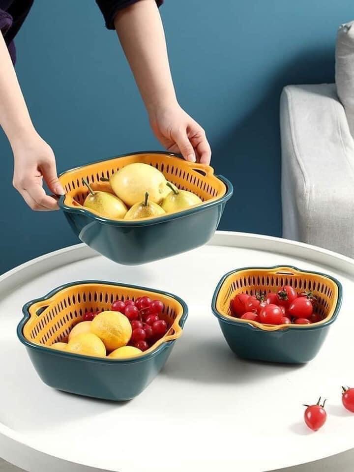 Combo rổ 6 món rổ nhựa 3 rổ và 3 chậu ráo nước cao cấp tiện lợi