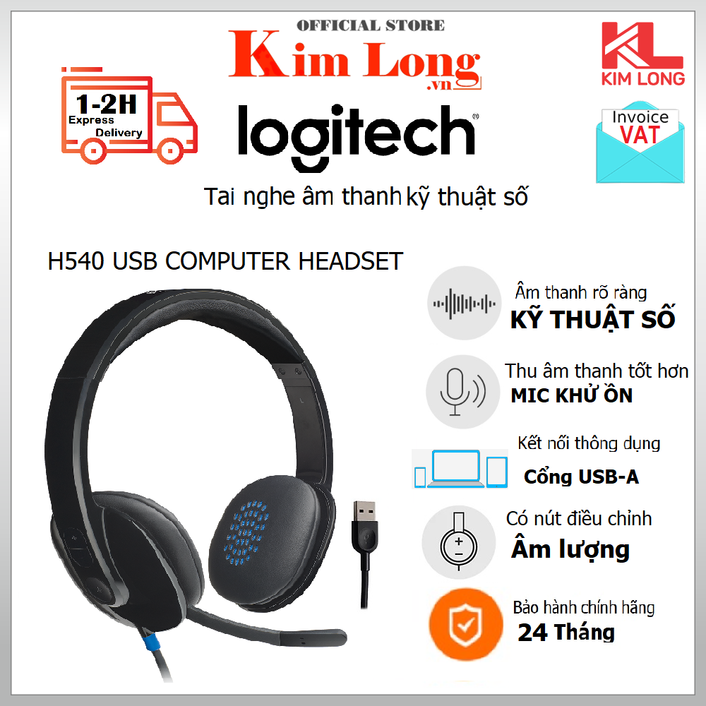 Tai nghe Logitech H540 Âm thanh nổi kỹ thuật số có độ phân giải cao, nút điều khiển trên tai - Bảo hành 2 năm