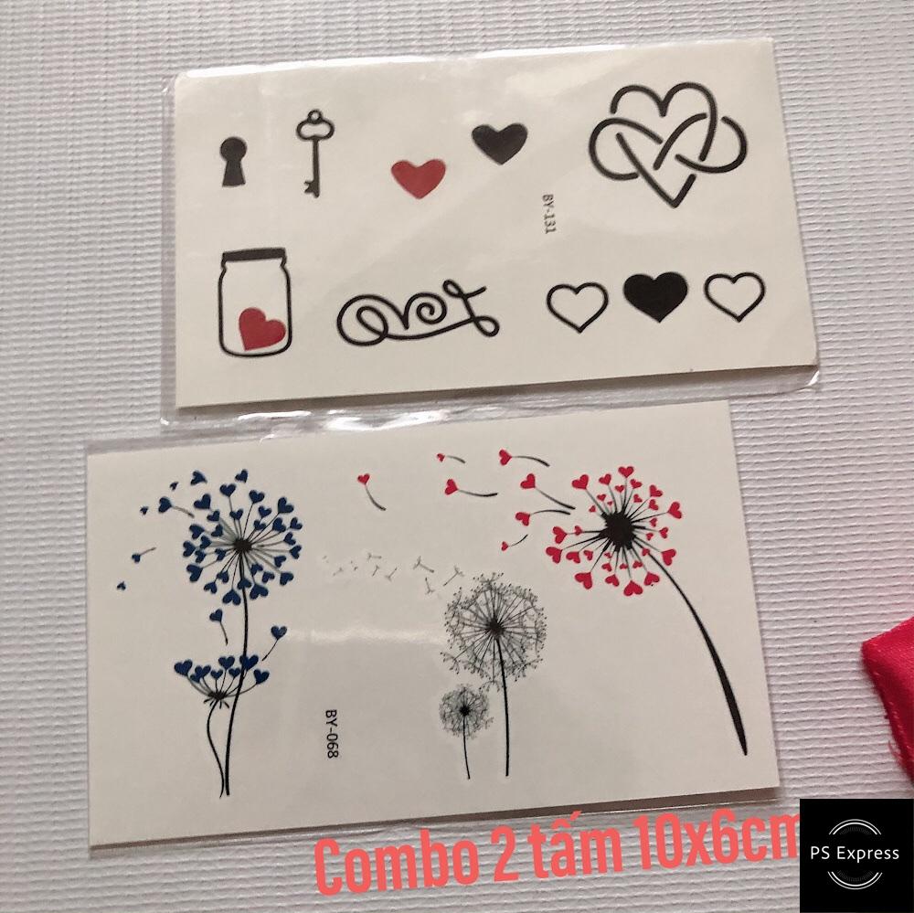 Combo 2 tấm hình xăm dán tattoo cao cấp 10x6cm bồ công anh tim