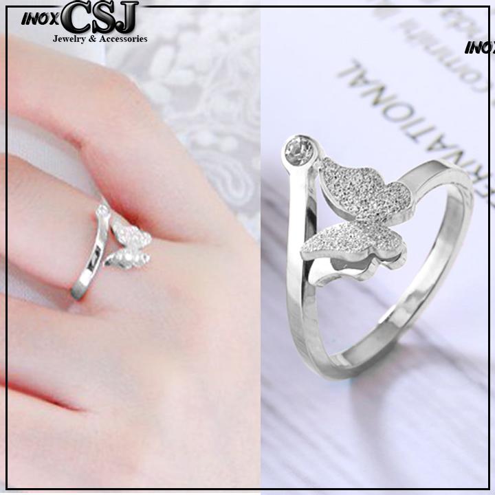 NHẪN TITAN CON BƯỚM PHUN CÁT FREE SIZE MÀU TRẮNG siêu cute ( tặng hộp đựng nhẫn cực xinh)