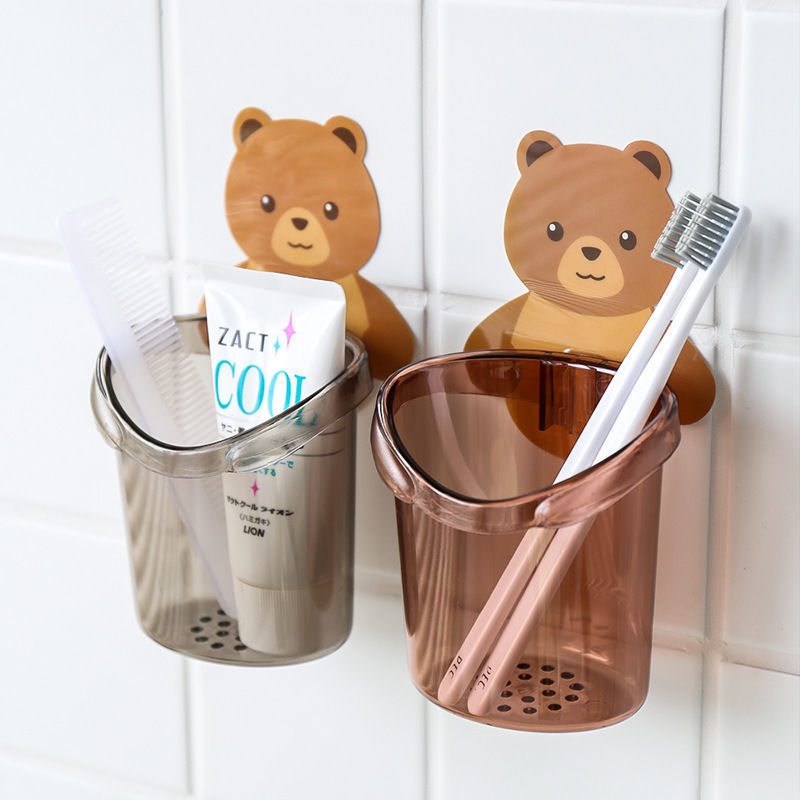 Cốc Gấu Dán Tường Đựng Bàn Chải, Kem  Đánh Răng Chắc Chắn Tiện Lợi