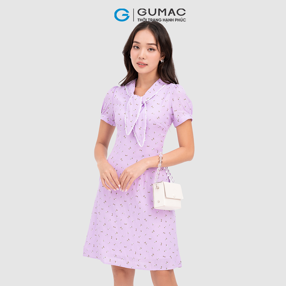 Đầm nơ cổ phối ren thời trang GUMAC DC10068