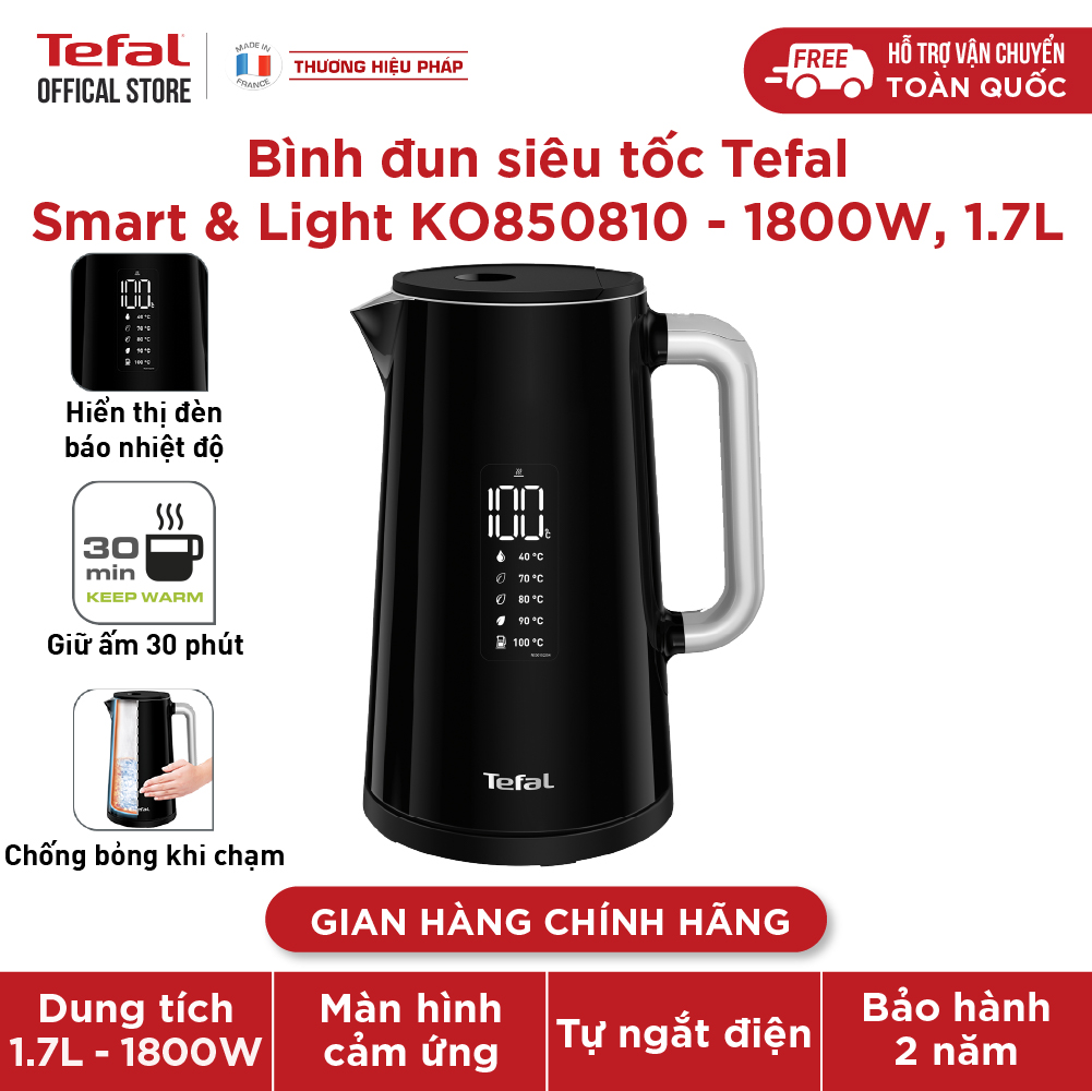 Bình đun siêu tốc Tefal Smart & Light KO850810 – 1800W, 1.7L – Hàng Chính Hãng