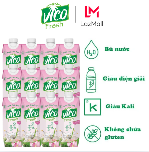 COMBO 12 NƯỚC DỪA VICO FRESH 330ML - VỊ SEN