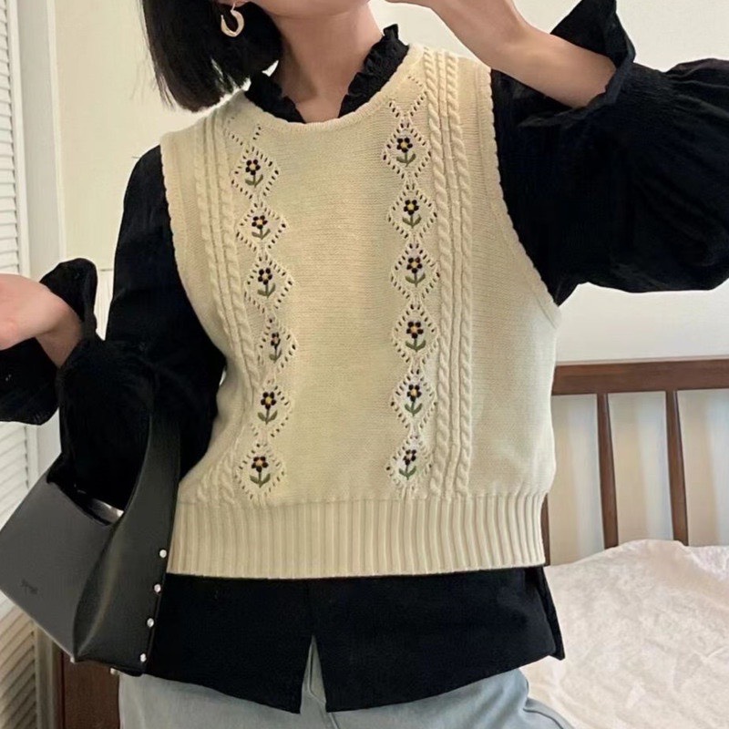 Áo len gile caro nữ (có ảnh thật) chất len mịn co giãn phong cách hàn quốc ấm áp - Áo gi lê