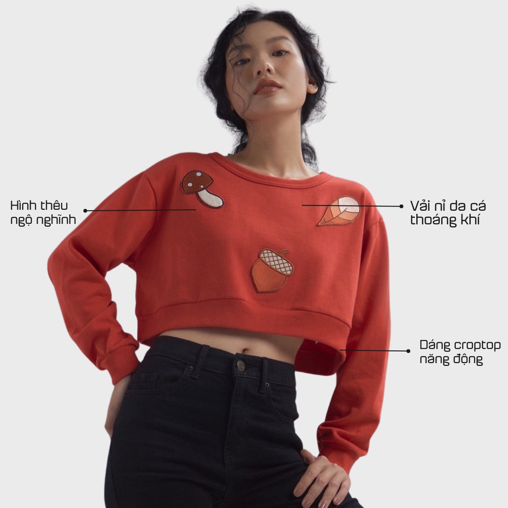 Áo nỉ nữ croptop cổ tròn – PHA33 – Cotonfio