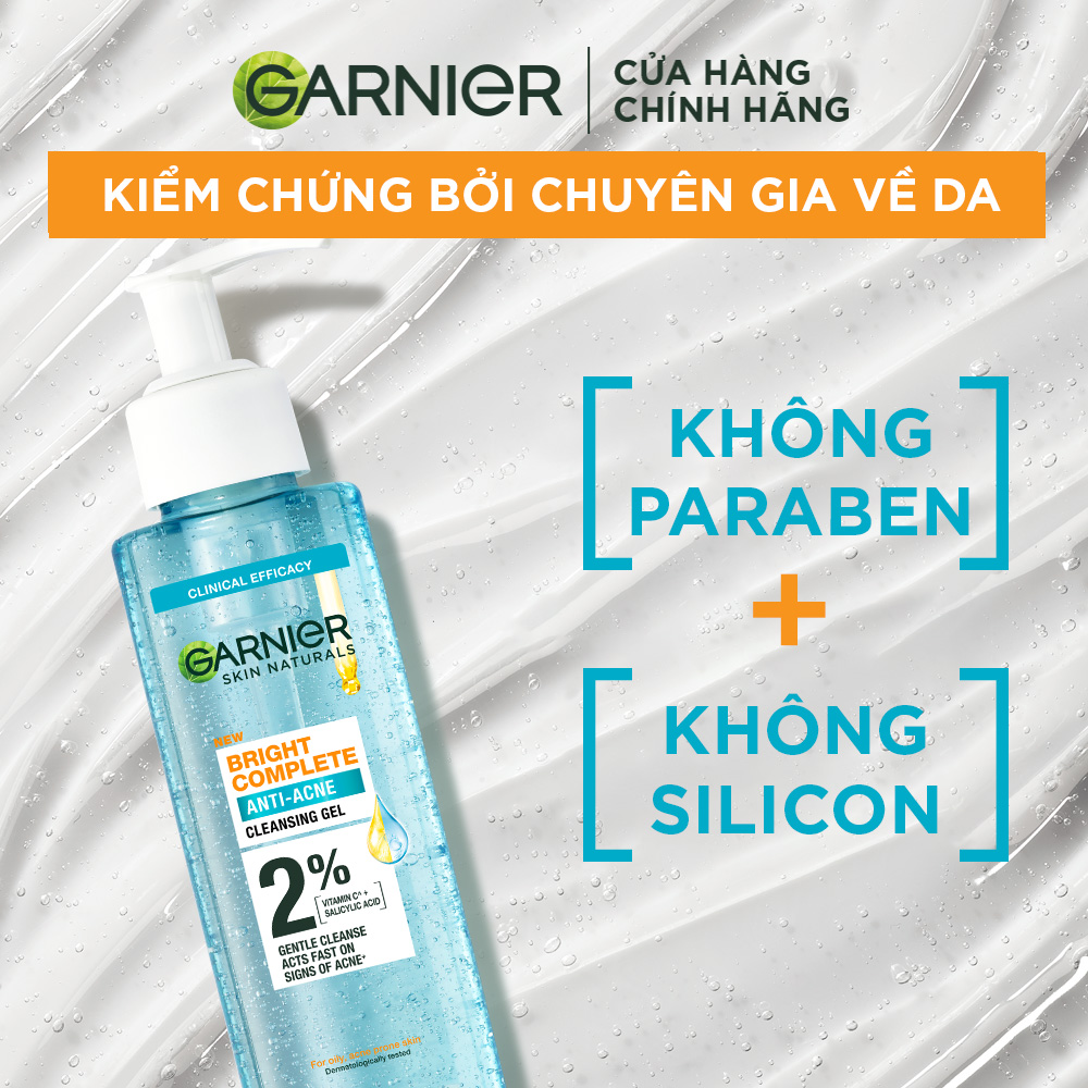 Sữa rửa mặt dạng gel sạch thoáng dịu nhẹ Garnier 2% [BHA, Vitamin C] cho da dầu mụn 120ml