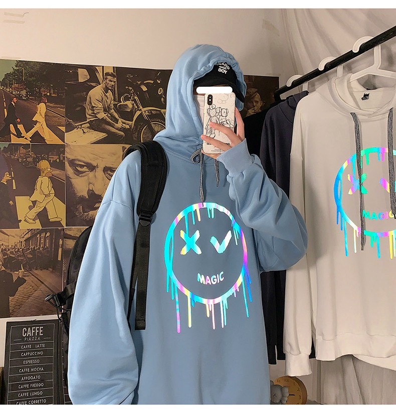 Áo hoodies nỉ mặt cười MAGIC phản quang tp090