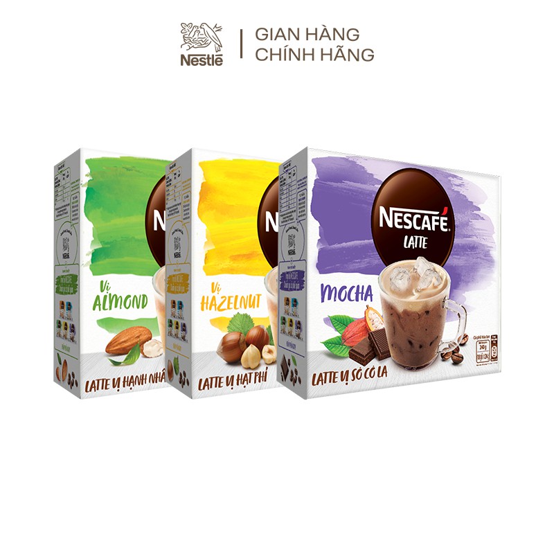[PHỈ + HẠNH NHÂN + SÔ CÔ LA] Combo 3 Hộp Nescafe Latte Hạt Phỉ + Hạnh Nhân + Sô Cô La