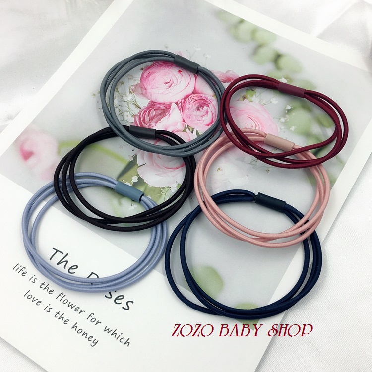 Set 5 dây cột tóc thun (3 sợi) đơn giản ( Hình thật, dây bền đẹp, người lớn trẻ nhỏ đều dùng được)